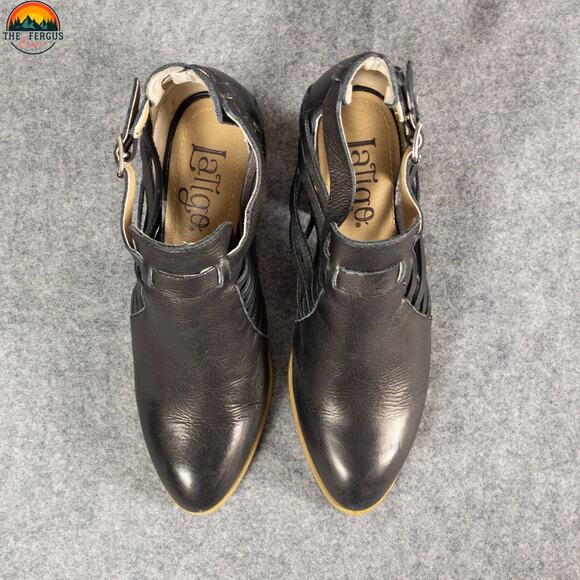 Latigo Jasmine Ankle Booties Black Adjustable Strap Block Heels Women's Size 7 M - Picture 5 of 11